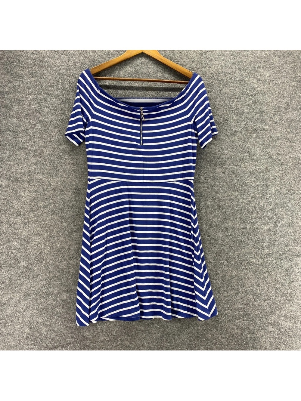 White House Black Market Striped Fit & Flare Dress Blue White Medium - Picture 2 of 8